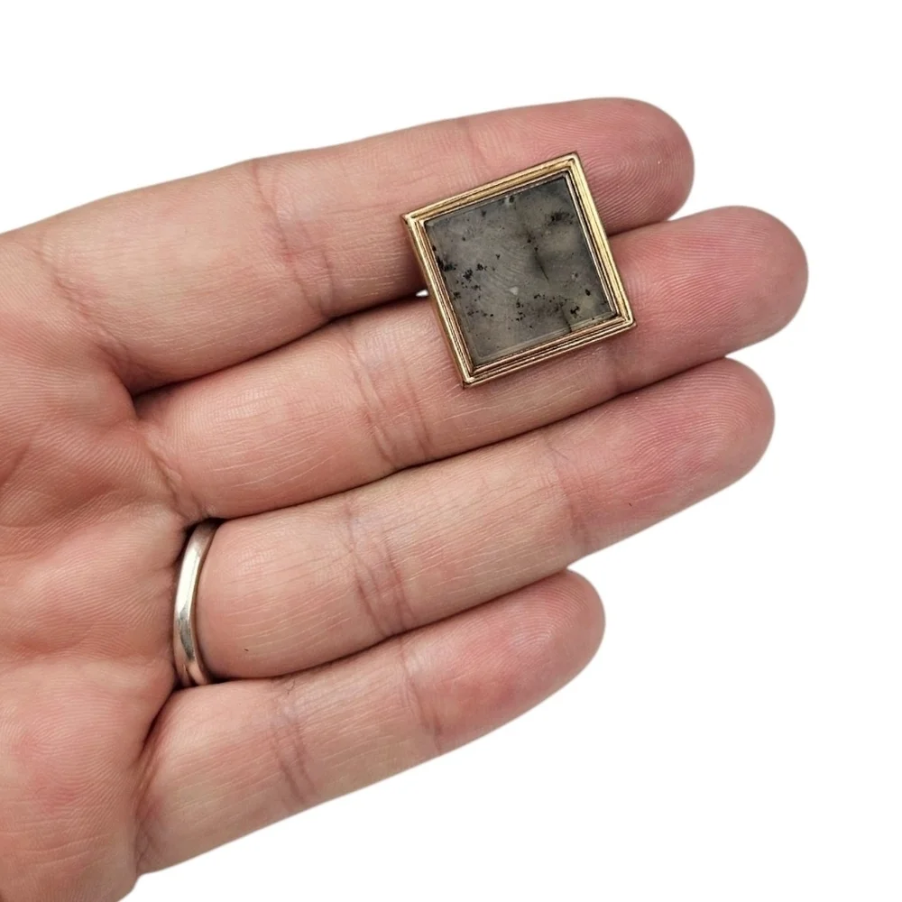 Antique Victorian Button Stud Cuff Link Gray Quartz Gold Plated Square 1880s